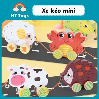 Đồ chơi xe kéo gỗ cao cấp hình thú siêu xinh cho bé mới tập đi HT Toys