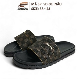 Dép Nam Quai Ngang Da Sít ShonHou SD-01-MÀU NÂU, Êm Chân, Chống Trượt, Hạn Chế Mùi Hôi