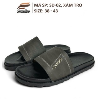 Dép Nam Quai Ngang Da Sít ShonHou SD-02-MÀU XÁM, Êm Chân, Chống Trượt, Hạn Chế Mùi Hôi