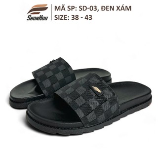 Dép Nam Quai Ngang Da Sít ShonHou SD-03-MÀU XÁM, Êm Chân, Chống Trượt, Hạn Chế Mùi Hôi
