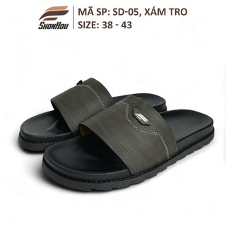 Dép Nam Quai Ngang Da Sít ShonHou SD-05-MÀU XÁM, Êm Chân, Chống Trượt, Hạn Chế Mùi Hôi