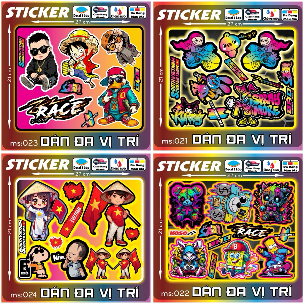 Tem dán Logo Sticker I love Việt Nam, Báo, Nín, LaBuBu dán xe máy xe điện nón bảo hiểm và vị trí khác [21-30]