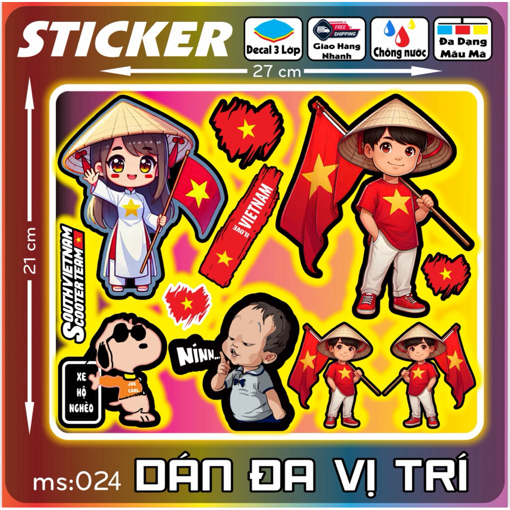 Tem dán Logo Sticker I love Việt Nam, Báo, Nín, LaBuBu dán xe máy xe điện nón bảo hiểm và vị trí khác [21-30]