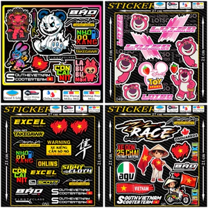 Tem dán Logo Sticker Gấu Dâu, Còn Cái Nịt, Gấu Quỷ dán xe máy xe điện nón bảo hiểm và vị trí khác [41-50]