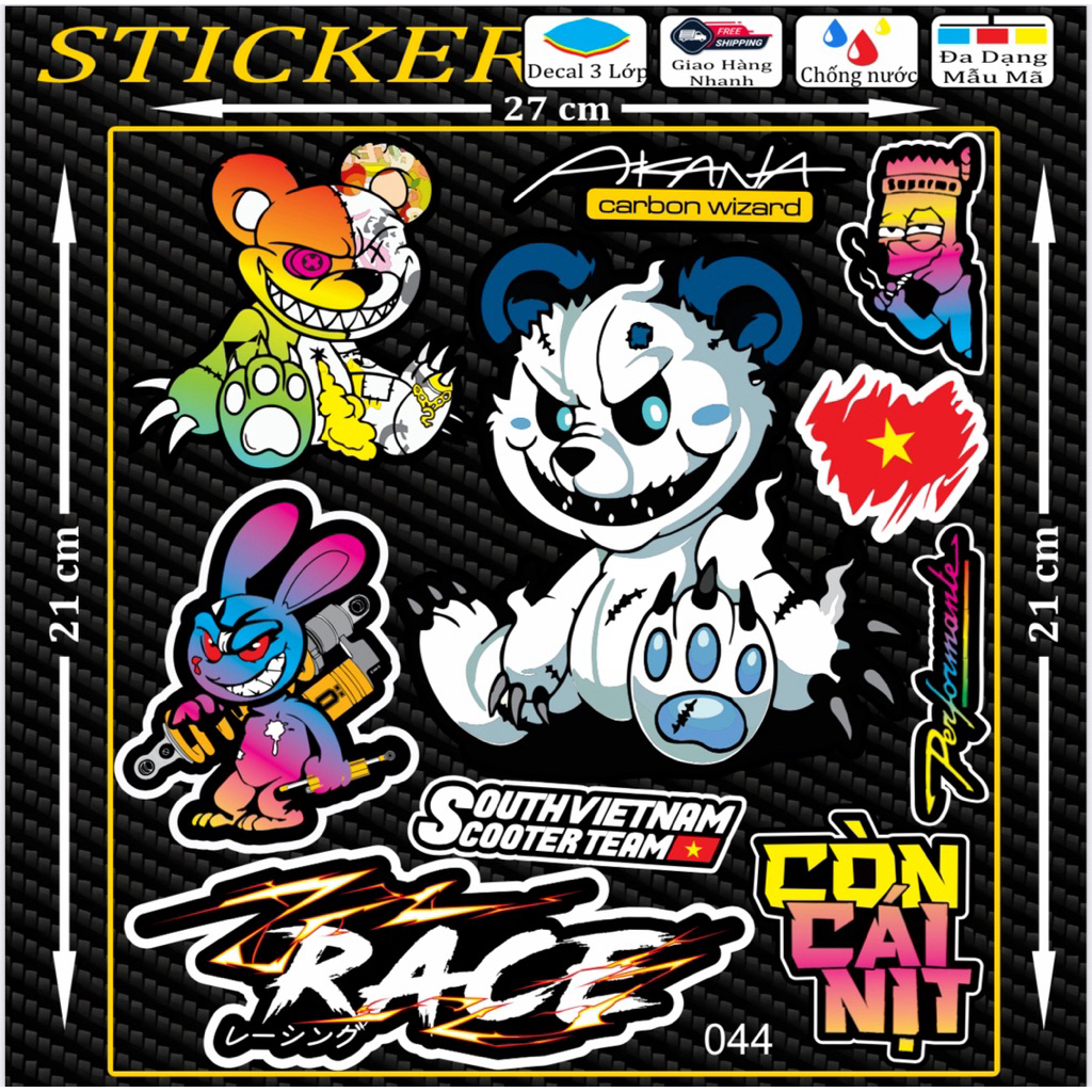Tem dán Logo Sticker Gấu Dâu, Còn Cái Nịt, Gấu Quỷ dán xe máy xe điện nón bảo hiểm và vị trí khác [41-50]