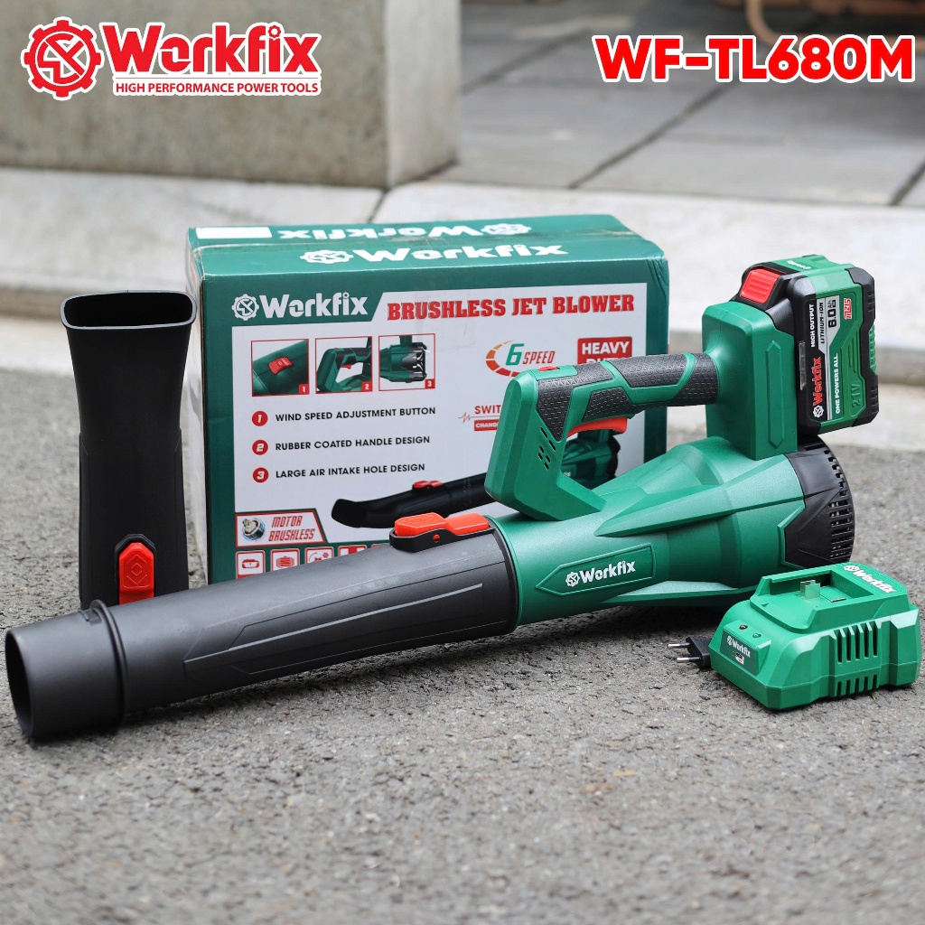 [Cải Tiến] Máy thổi lá WORKFIX WF-TL680M, 6 Cấp chỉnh tốc  - Tốc độ 18.000v/p - Chân pin phổ thông