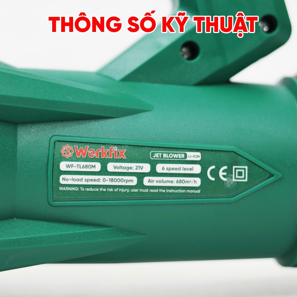 [Cải Tiến] Máy thổi lá WORKFIX WF-TL680M, 6 Cấp chỉnh tốc  - Tốc độ 18.000v/p - Chân pin phổ thông