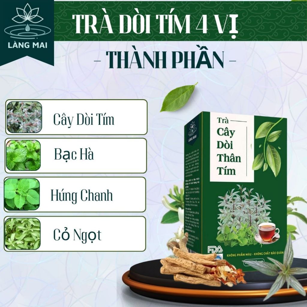 Trà Dòi Tím - Làng Mai – Giảm ho dai dẳng, ho có đờm, Thanh Lọc Cổ Họng, Dễ Uống. Hộp 30 túi