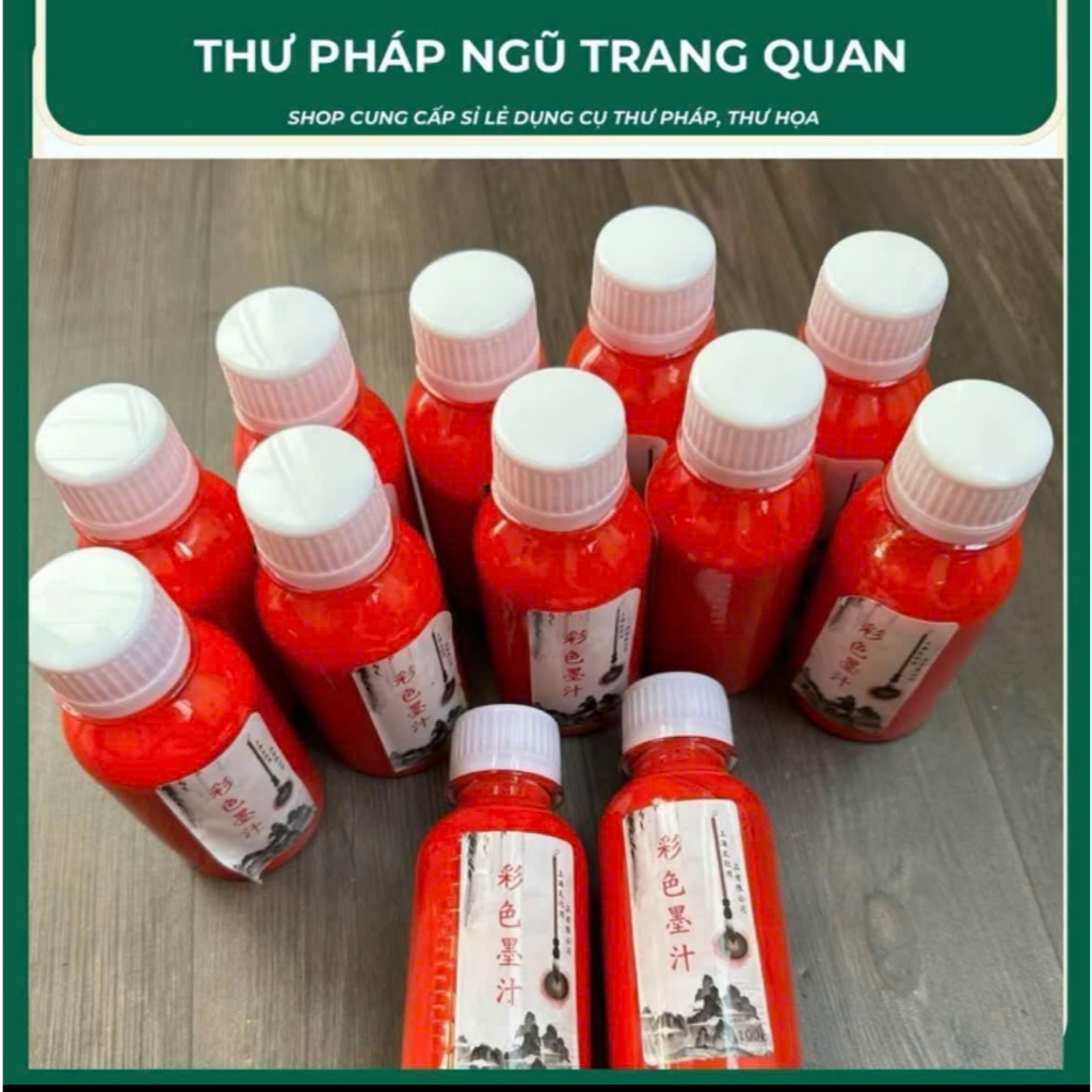 Mực đỏ chu sa viết thư pháp, mực đỏ dạng lỏng viết nhanh khô, không bết bút nét xước mượt dung tích chai 100ml