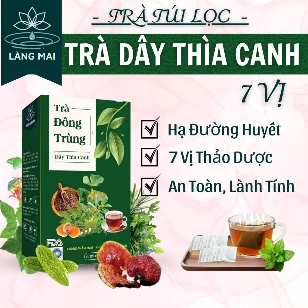Trà Đông Trùng Dây Thìa Canh - Làng Mai - 7 Vị Thảo Dược Giúp Ổn Định Đường Huyết, An Toàn Lành Tính
