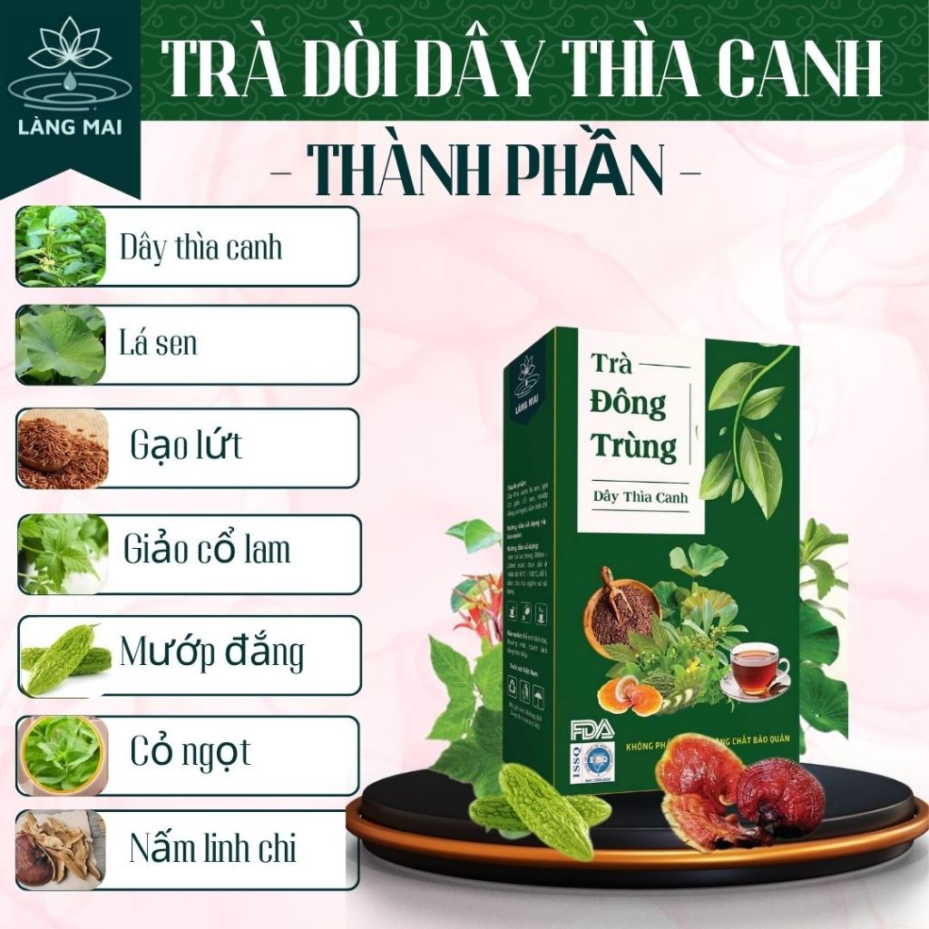 Trà Đông Trùng Dây Thìa Canh - Làng Mai - 7 Vị Thảo Dược Giúp Ổn Định Đường Huyết, An Toàn Lành Tính