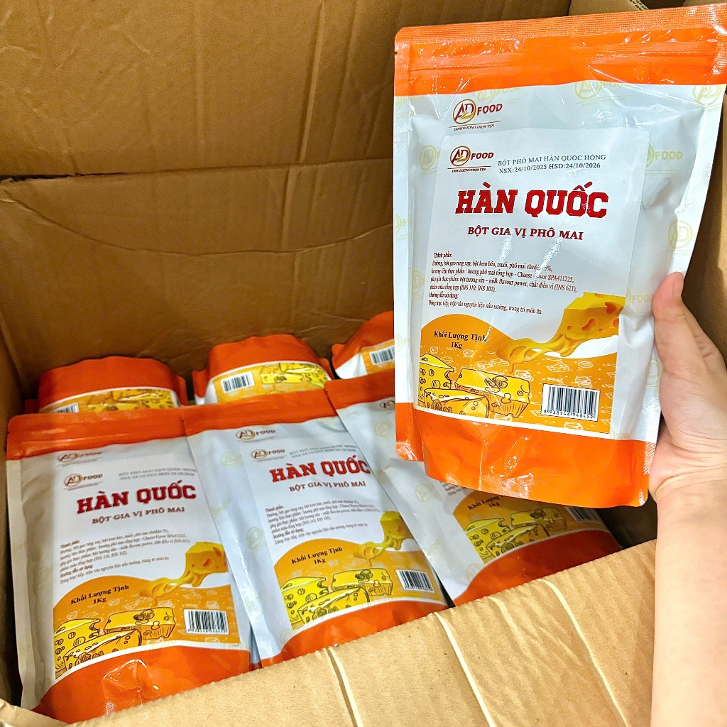 Sỉ 10Kg Bột phô mai Hàn Quốc Hồng ADFOOD – phù hợp làm xốt phô mai, lắc trực tiếp cho các món chiên, gà rán, khoai lang