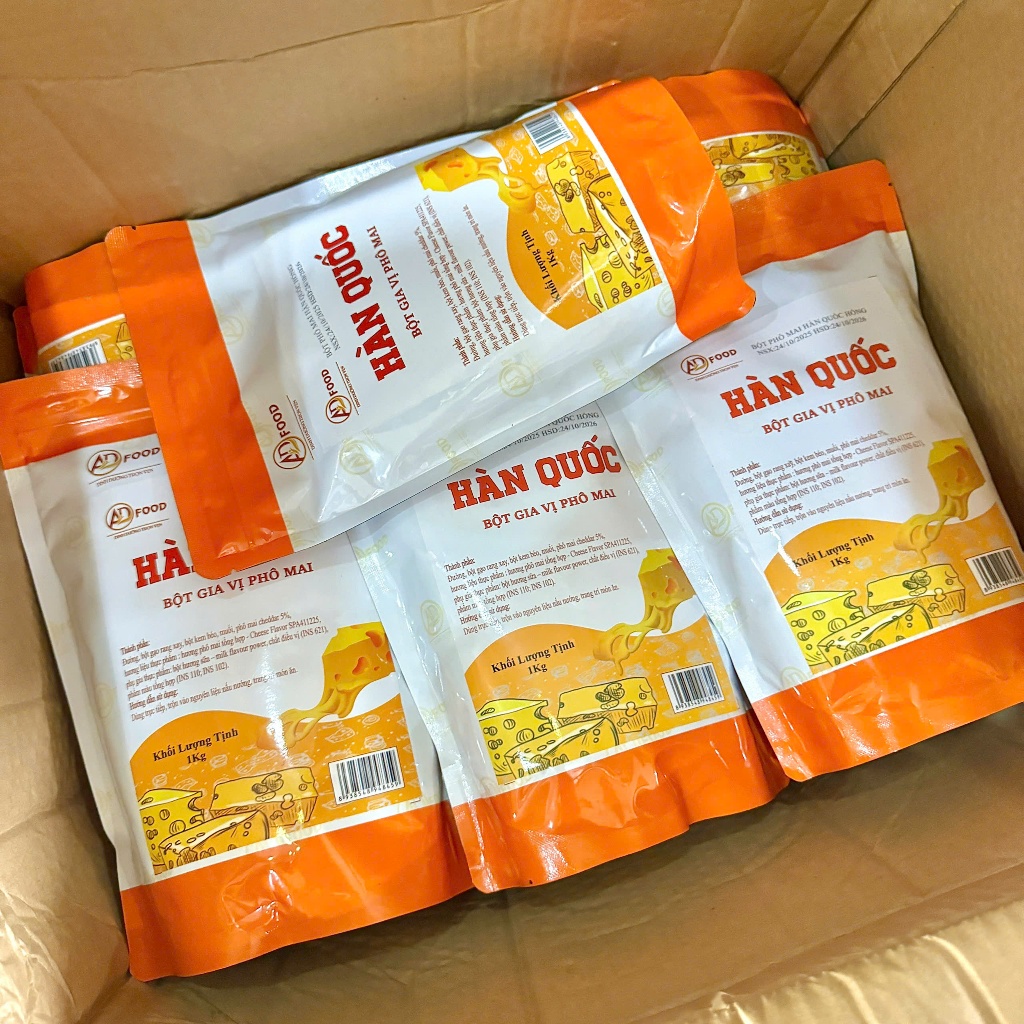 Sỉ 10Kg Bột phô mai Hàn Quốc Hồng ADFOOD – phù hợp làm xốt phô mai, lắc trực tiếp cho các món chiên, gà rán, khoai lang