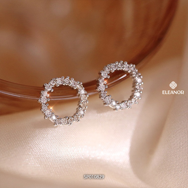 Bông tai nữ chuôi bạc 925 Eleanor Accessories hình tròn khuyên tai đính đá phụ kiện trang sức 10829