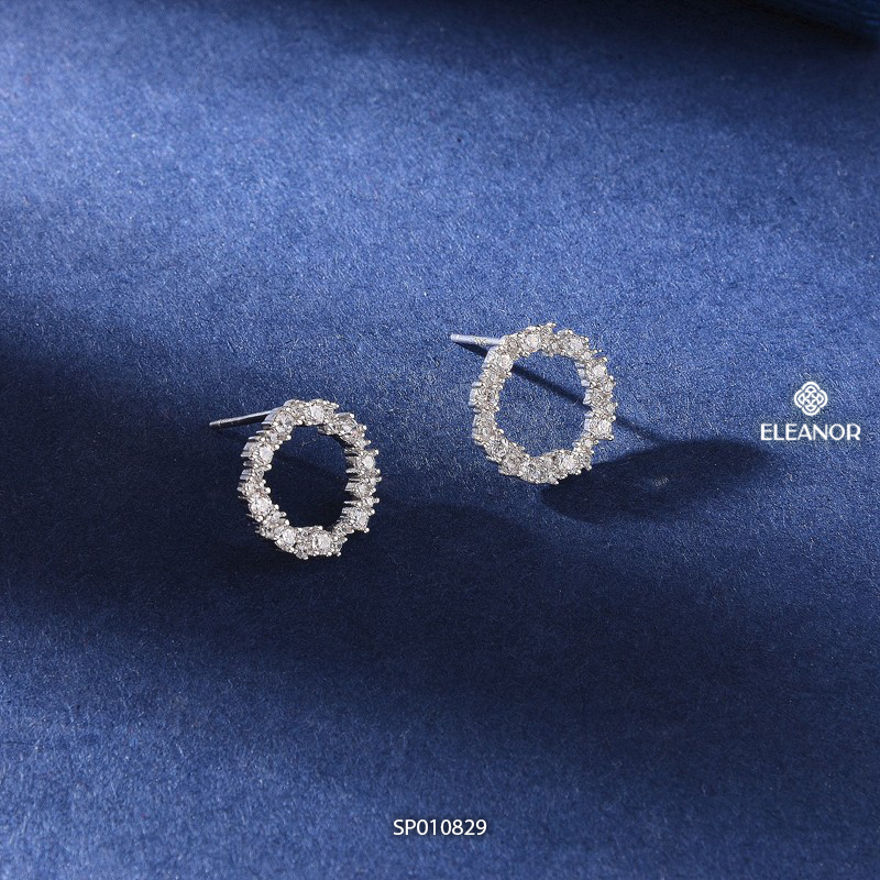 Bông tai nữ chuôi bạc 925 Eleanor Accessories hình tròn khuyên tai đính đá phụ kiện trang sức 10829
