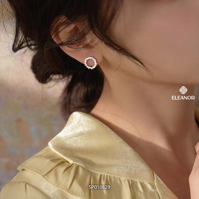 Bông tai nữ chuôi bạc 925 Eleanor Accessories hình tròn khuyên tai đính đá phụ kiện trang sức 10829