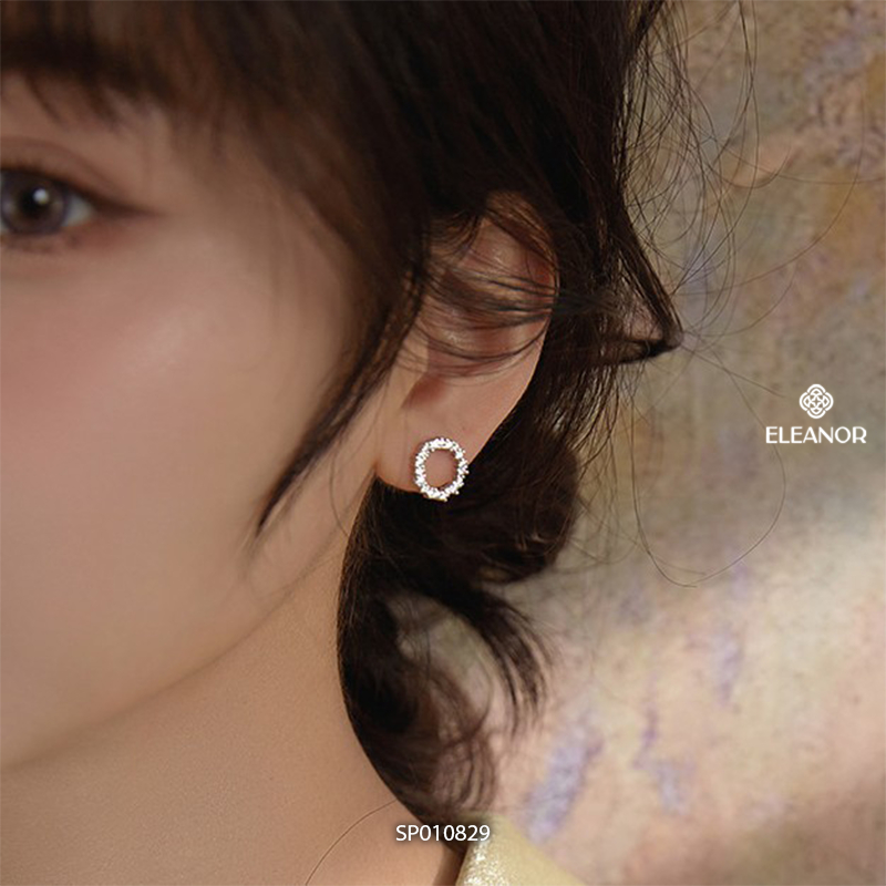 Bông tai nữ chuôi bạc 925 Eleanor Accessories hình tròn khuyên tai đính đá phụ kiện trang sức 10829