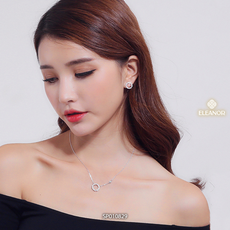 Bông tai nữ chuôi bạc 925 Eleanor Accessories hình tròn khuyên tai đính đá phụ kiện trang sức 10829