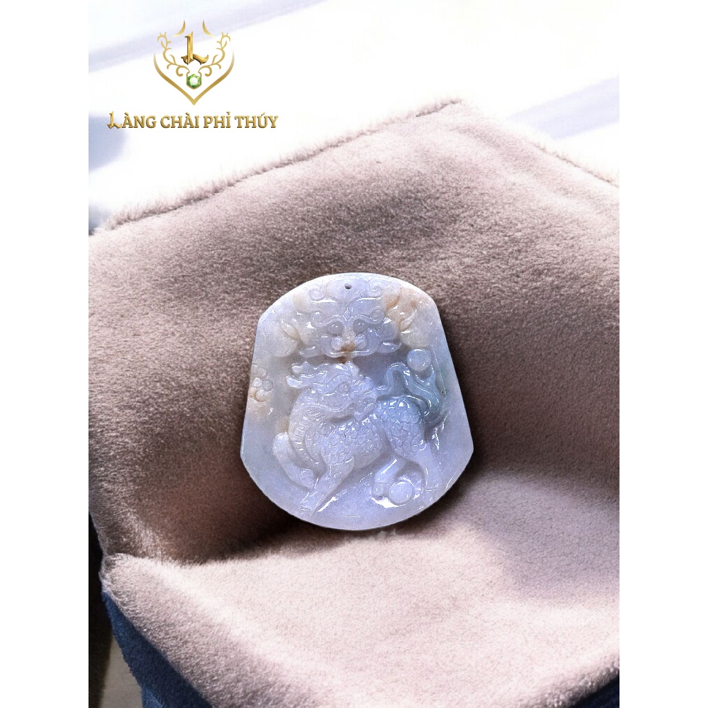 Mặt ngọc bài Kỳ Lân Tam Tài Bình An Phát Lộc - Ngọc phỉ thúy thiên nhiên Type A
