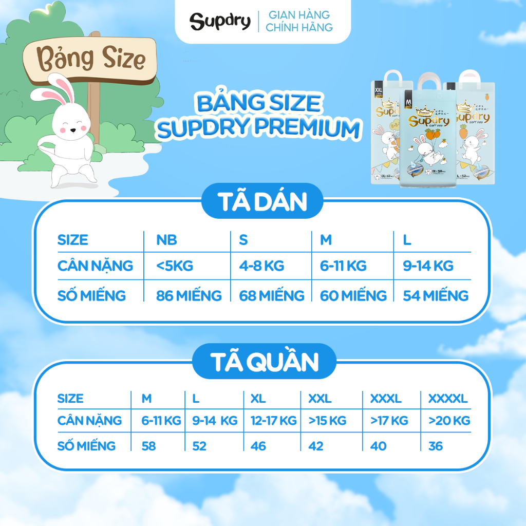 (CÓ QUÀ) COMBO 2 Tã Bỉm Dán/Quần Supdry Premium An toàn, Thấm Hút, Khô Thoáng size NB/S/M/L/XL/XXL/XXXL cho bé 4kg-20kg