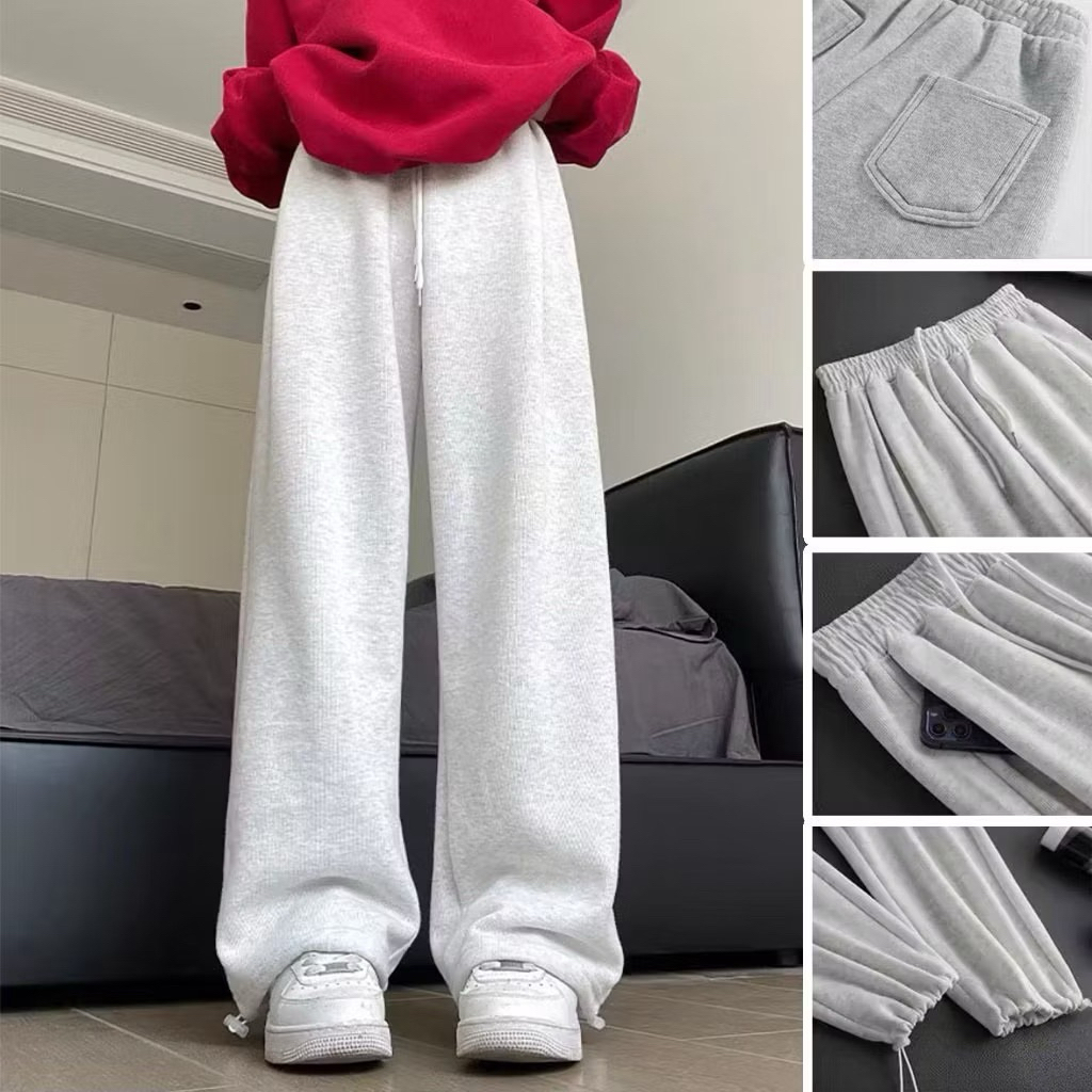 Quần suông thêu ngựa chất nỉ 2za dày đẹp cạp cao có chun-quanaounisex