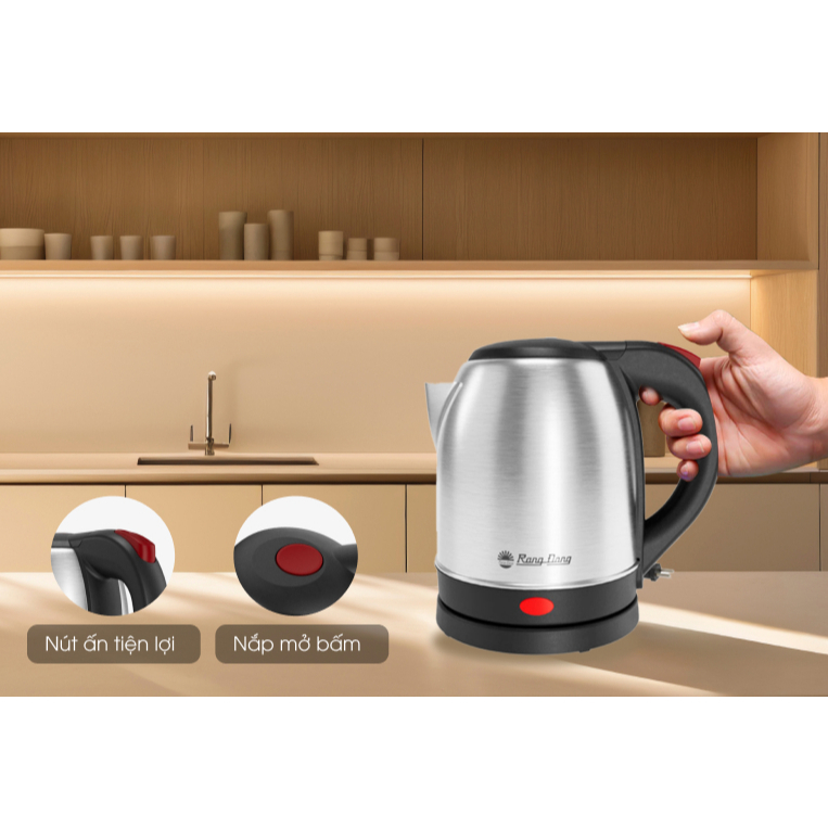 Ấm Điện Siêu Tốc Rạng Đông 12ST2 1.2L – Công Suất 1500W, Inox 304 Cao Cấp, Đun Nước Nhanh, An Toàn
