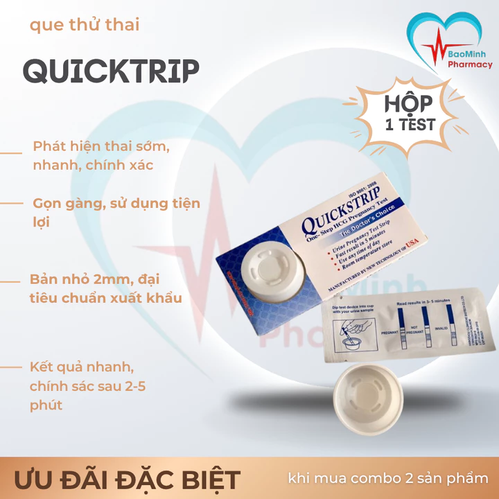Que thử thai Quickstrip dụng cụ phát hiện có thai sớm, test thử thai hai vạch hiệu quả tức thì