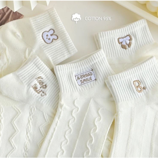 [Peinn] Tất cổ ngắn nữ sét 5 đôi, chất liệu vải cotton co giãn 4 chiều