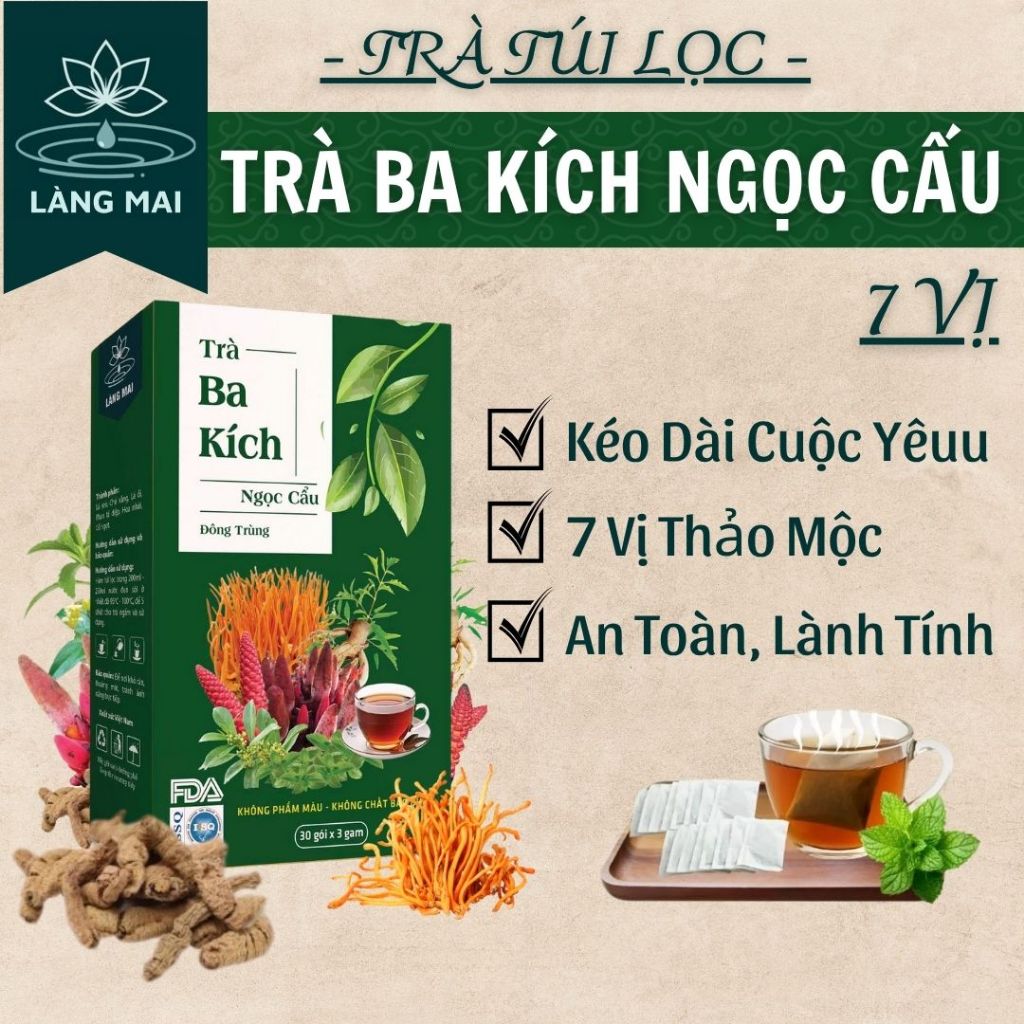Trà PHỤC DƯƠNG BỔ THẬN - Làng Mai - Ba Kích, Ngọc Cẩu, tăng cường sinh lý nam, hỗ trợ tiểu đêm, đau lưng mỏi gối.