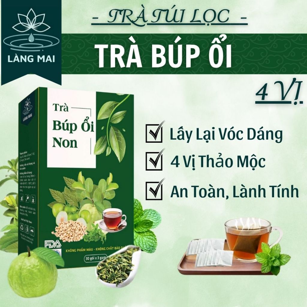 Trà búp ổi 4 vị - Làng Mai -Lấy lại vóc dáng eo con kiến, vị thanh mát, dịu nhẹ, thơm  dễ uống hộp gồm 30 túi