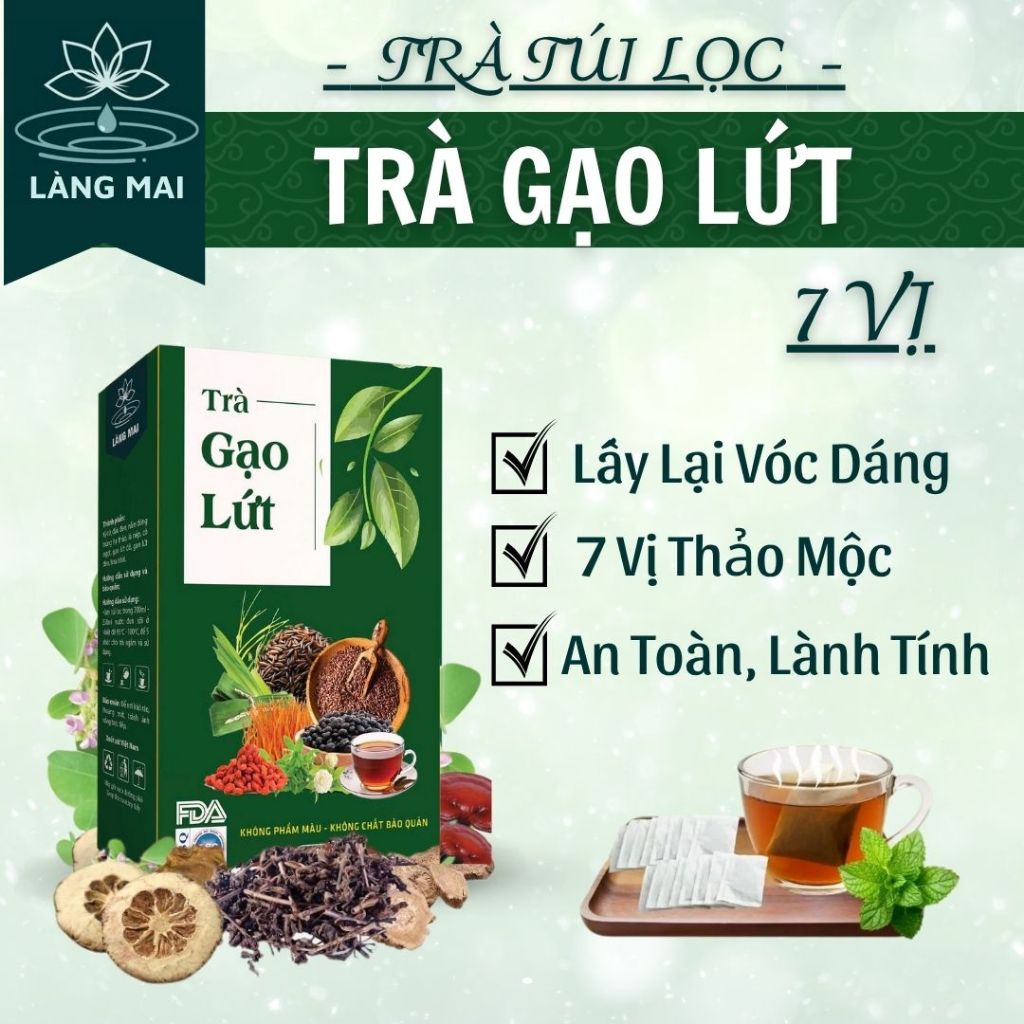 Trà Gạo Nứt - Làng Mai - 7 Vị Trà từ hạt gạo giúp thanh mát đẹp da hộp gồm 20 gói