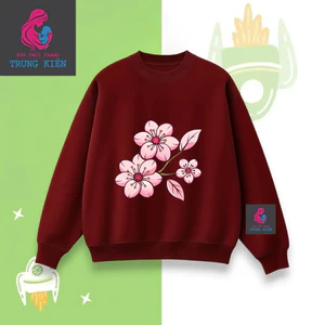 Áo Sweater Bé Gái Nỉ Cotton Ấm Áp, Họa Tiết Cành Hoa Màu Hồng Dễ Thương, Phù Hợp Mùa Lạnh (M 313)
