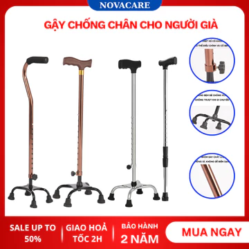 Gậy chống cho người già chống trượt H004, Gậy chống 4 chân gậy tập đi cho người gìà người cao tuổi cao cấp