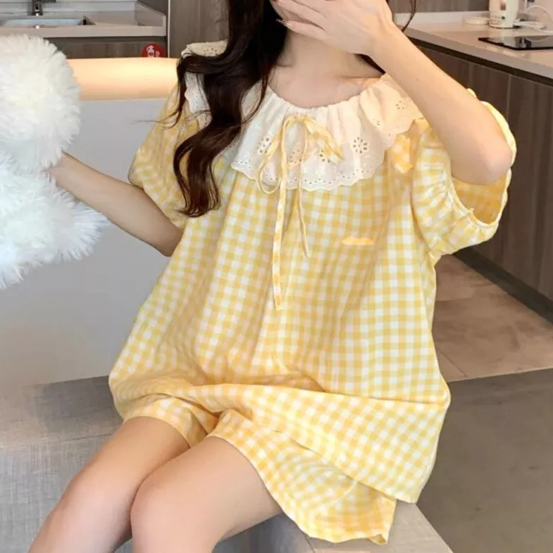 Đồ Bộ Pijama Ngủ Nữ Mùa Hè Quần Đùi Tay Đùi Thắt Nơ Mềm Mát Form Rộng Nhiều Size Dáng Xinh – PONA