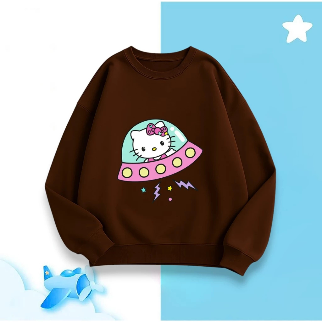Áo Sweater Bé Gái Nỉ Cotton Ấm Áp, HìnhHello Kitty UFO Dễ Thương, Phù Hợp Mùa Lạnh Giữ Ấm Tốt (M312)