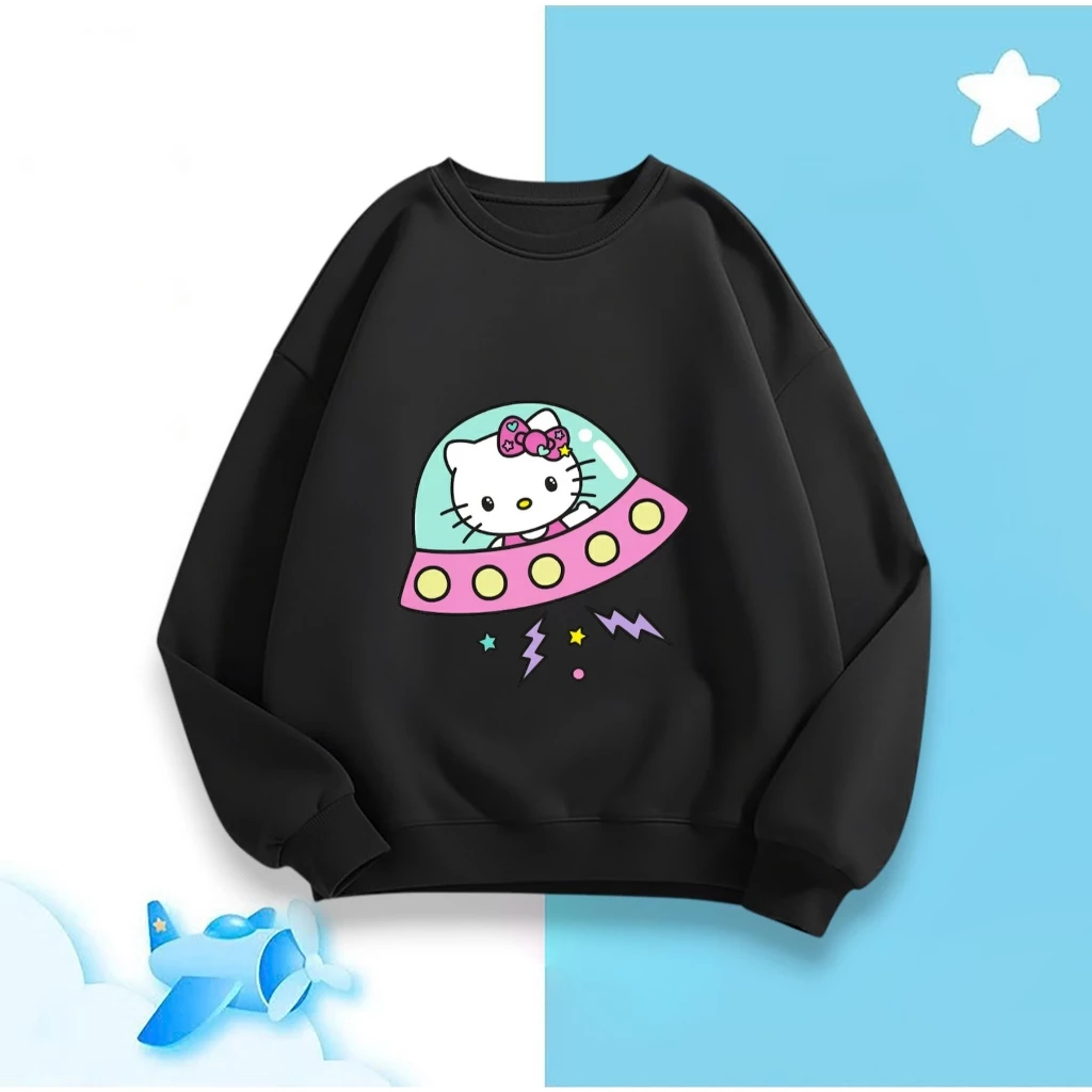 Áo Sweater Bé Gái Nỉ Cotton Ấm Áp, HìnhHello Kitty UFO Dễ Thương, Phù Hợp Mùa Lạnh Giữ Ấm Tốt (M312)