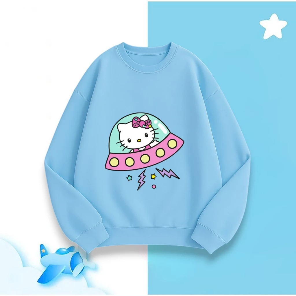 Áo Sweater Bé Gái Nỉ Cotton Ấm Áp, HìnhHello Kitty UFO Dễ Thương, Phù Hợp Mùa Lạnh Giữ Ấm Tốt (M312)