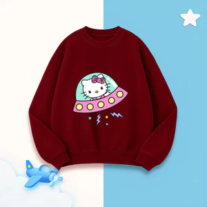 Áo Sweater Bé Gái Nỉ Cotton Ấm Áp, HìnhHello Kitty UFO Dễ Thương, Phù Hợp Mùa Lạnh Giữ Ấm Tốt (M312)