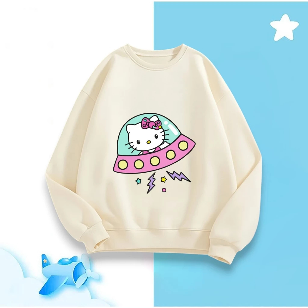 Áo Sweater Bé Gái Nỉ Cotton Ấm Áp, HìnhHello Kitty UFO Dễ Thương, Phù Hợp Mùa Lạnh Giữ Ấm Tốt (M312)