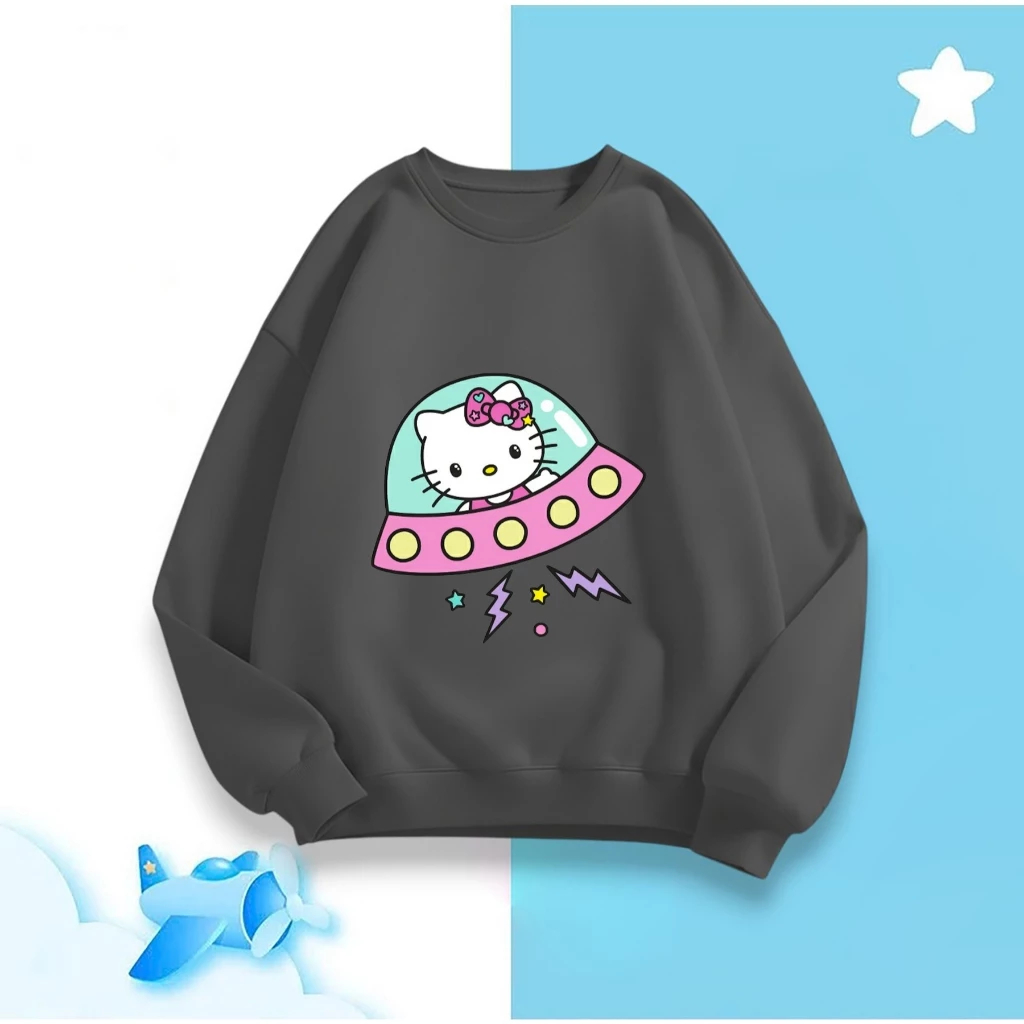 Áo Sweater Bé Gái Nỉ Cotton Ấm Áp, HìnhHello Kitty UFO Dễ Thương, Phù Hợp Mùa Lạnh Giữ Ấm Tốt (M312)