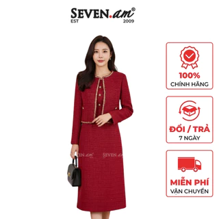 Đầm A tweed ánh kim cổ tròn cúc trang trí thời trang nữ Seven.AM H634035K (Không kèm áo khoác)