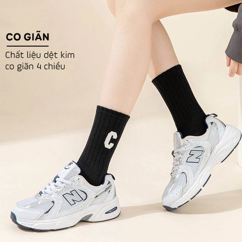 [Peinn] Tất cổ cao nữ nam chữ C, chất liệu cotton co giãn thoáng khí
