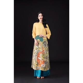 SWANLAKE | Áo Dài Nữ Cách Tân Vũ Môn Phom Suông Cổ Trụ Vải Linen Lụa In Họa Tiết Cá Chép Tết L13097