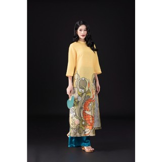 SWANLAKE | Áo Dài Nữ Cách Tân Vũ Môn Phom Suông Cổ Trụ Vải Linen Lụa In Họa Tiết Cá Chép Tết L13097