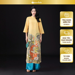 SWANLAKE | Áo Dài Nữ Cách Tân Vũ Môn Phom Suông Cổ Trụ Vải Linen Lụa In Họa Tiết Cá Chép Tết L13097