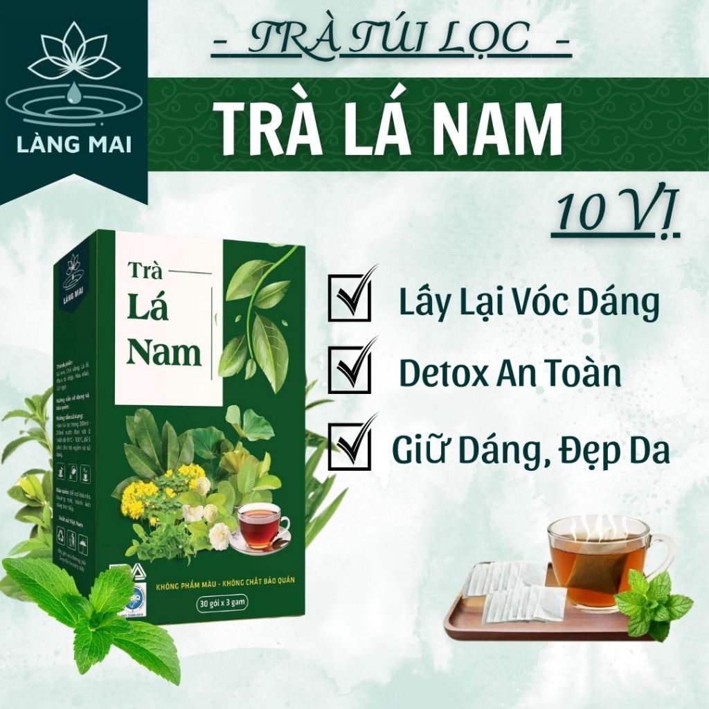 Trà Lá Nam - Làng Mai - 10 Vị Thảo Dược Lấy Lại vóc dáng thon gọn, Da sáng đẹp, Dễ Uống, Hộp 30 Túi