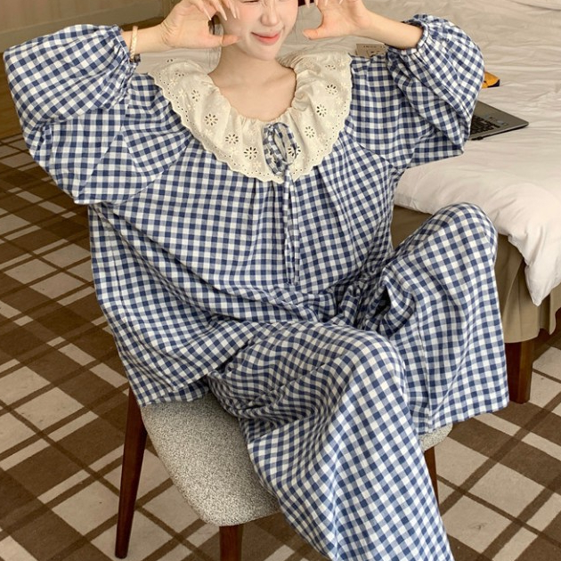 Bộ Pijama Nữ Mặc Nhà Mùa Hè Dài Tay Đũi Caro Bigsize Mặc Nhà Vải Mát Mềm Dễ Thương - PONA