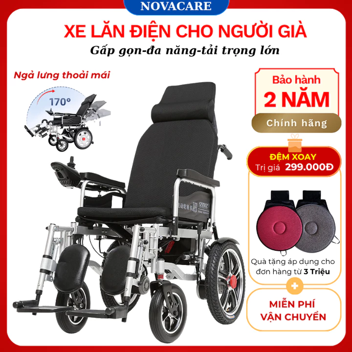 Xe lăn điện cao cấp cho người già người khuyết tật H007, Xe lăn điện gấp gọn có ngả lưng cho người già (Bảo hành 2 năm)