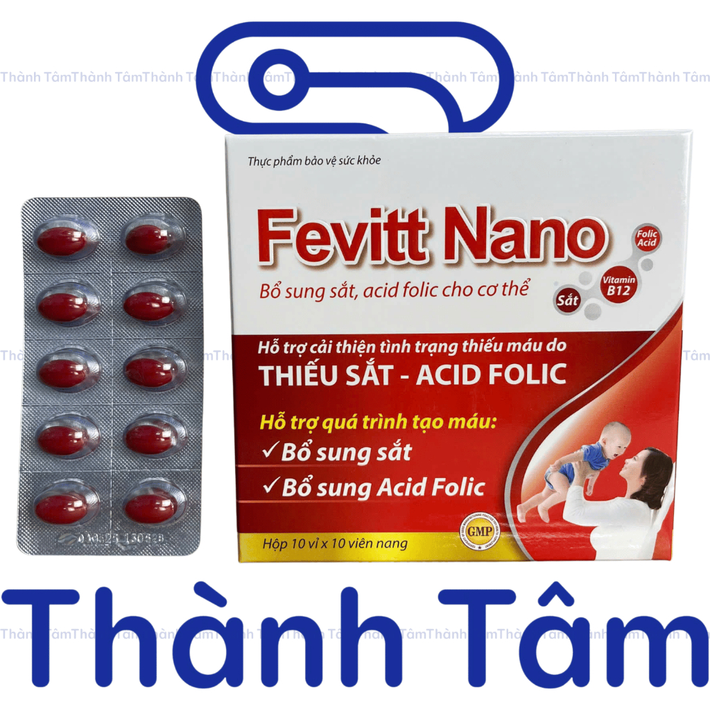 (100V, 3M) Viên uống FEVITT NANO 100V bổ sung sắt, acid folic, bổ máu, cải thiện tình trạng thiếu máu