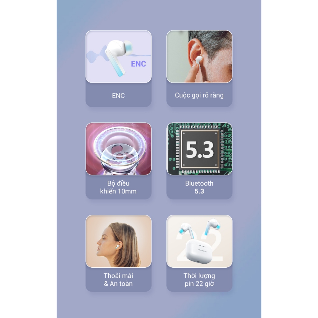 Tai Nghe Bluetooth 5.3 Vention 2480MHz Kết Nối Ổn Định Độ Trễ Thấp, Âm Thanh Hi Fi Sống Động, Pin Siêu Bền Lên Tới 24h